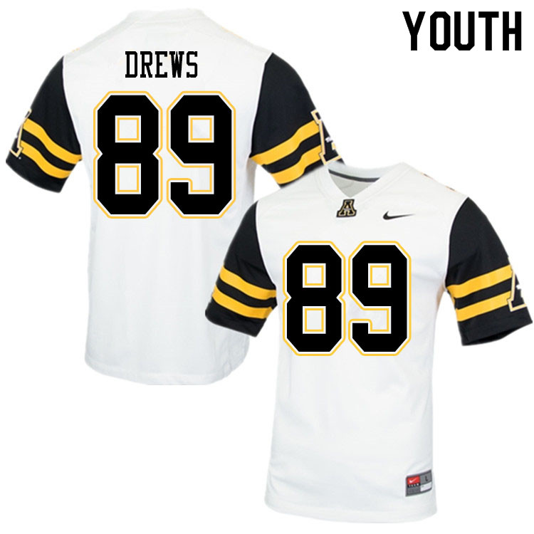 Youth #89 August Drews Appalachian State Mountaineers College Football Jerseys Sale-White